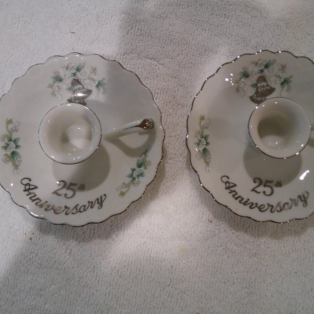 Set of 25th Anniversary Candleholders by Lefton China